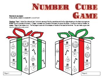 Preview of Holiday Math Number Cube Game