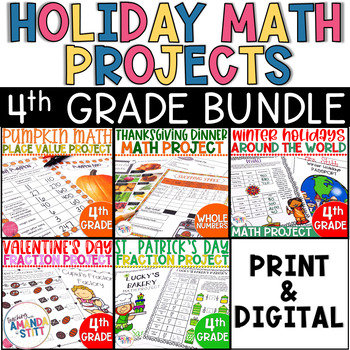 Preview of Holiday Math Project Bundle - Math Activities for 4th Graders