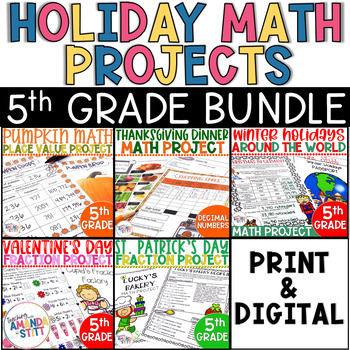 Preview of Holiday Math Project Bundle - Math Activities for 5th Graders