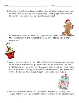 Holiday Math Stories-Interpret the Remainders by Corinne C | TPT