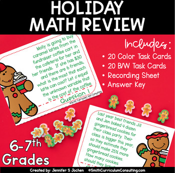 Preview of Christmas Math Task Cards Holiday Math Review TEKS 6.5b 6.7a 6.10a 7.4d