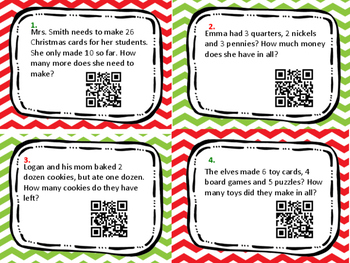 Holiday Math Word Problem Task Cards with QR Code Voice Recording