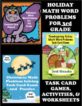 Preview of Holiday Math Games Bundle for 3rd Grade: Halloween, Thanksgiving, Christmas