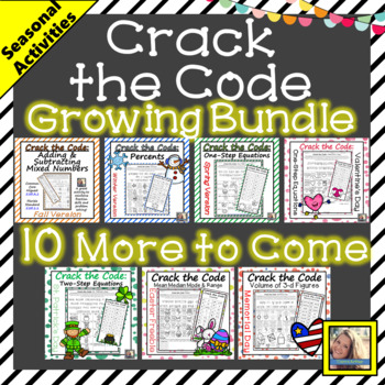 Preview of Holiday Math Worksheets Crack the Code Growing Bundle