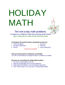 Preview of Holiday Math booklets - one-a-day math problems for winter break