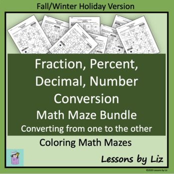 Preview of Holiday Mazes: Conversions of Percents, Decimals, Fractions, Numbers