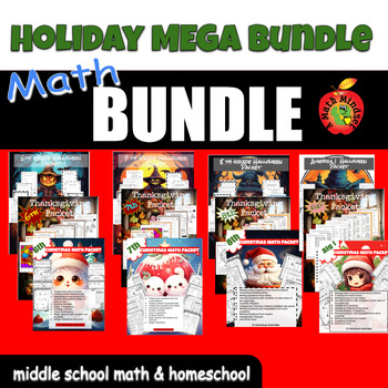 Preview of Holiday Mega Bundle 6-9th Math /Halloween/Thanksgiving/Christmas