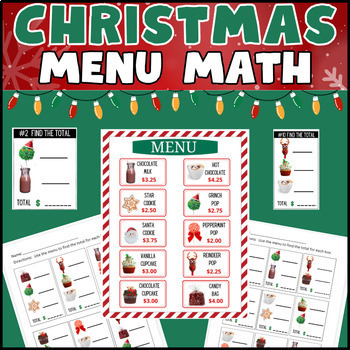 Preview of Holiday Menu Math | Math for Special Education | Christmas Activities | Money