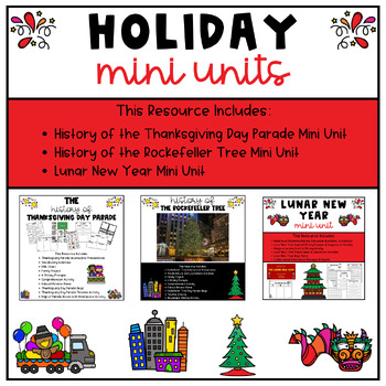 Preview of Holiday Mini Unit Bundle | Thanksgiving Parade | Rockefeller Tree | Lunar New