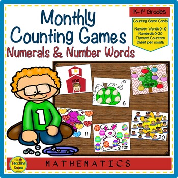 Preview of Year Long Monthly Numerals & Number Words Counting Math Games