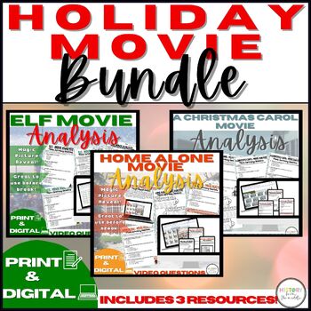 Preview of Holiday Movie Bundle|Elf, Home Alone, Christmas Carol - Print and Digital