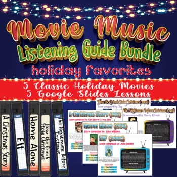 Preview of Holiday Movie Music Listening Guides *5 LESSON GOOGLE SLIDES BUNDLE* Christmas