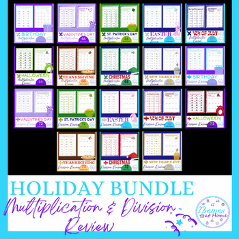 Preview of Holiday Multiplication & Division Review Worksheets Bundle