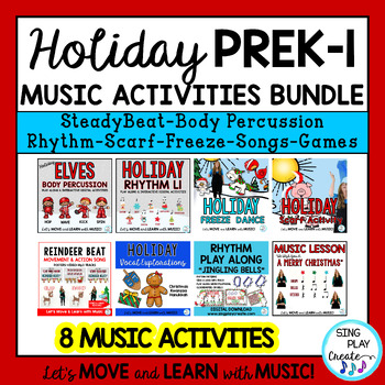Preview of Holiday Preschool, Kindergarten Music Lesson and Movement Activity Bundle
