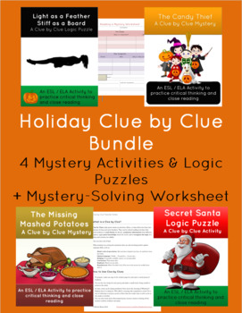 Preview of Holiday Mysteries and Puzzles Bundle: Four Critical Thinking Activities