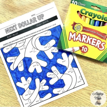 holiday next dollar up color by code worksheets tpt