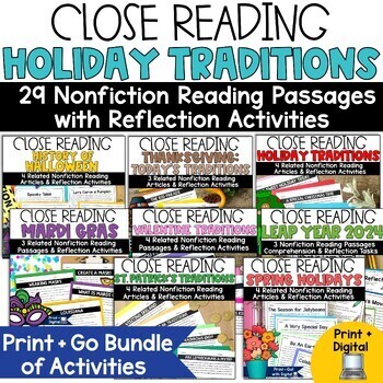 Preview of Holiday Reading Comprehension Passages Activities Worksheets with Memorial Day