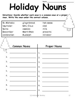 Common Nouns and Proper Nouns Activity (Holiday Nouns) | TpT