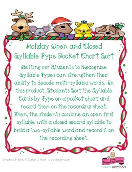 Holiday Open And Closed Syllable Sort By Flawless In First Grade