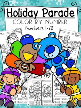 Preview of Holiday Parade - Number Sense 1-20 - Color by Number/Code - No Prep! (Updated)