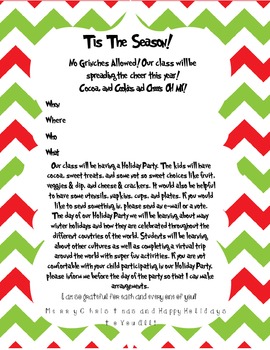 Holiday Party Letter To Parents By Tara Roberts Tpt