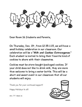 holiday homework letter to parents