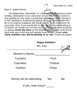 Preview of Holiday Party Parent Letter (Editable)