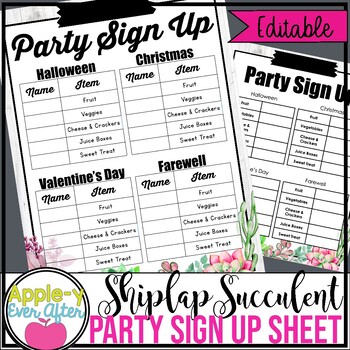 Preview of Holiday Party Sign Up Sheet | Shiplap and Succulent