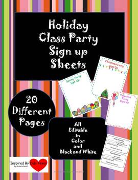 Preview of Holiday Party Sign Up Sheets