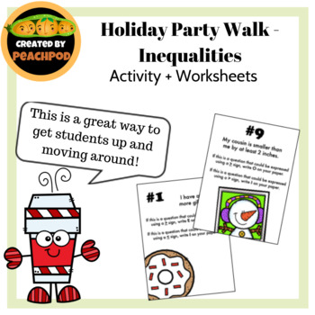 Preview of Holiday Party Walk - Inequalities: Activity + Worksheets