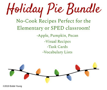 Preview of Holiday Pie Bundle: THREE VISUAL RECIPES includes task cards and vocabulary