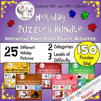 Preview of Holiday Puzzles Bundle - Google Classroom Puzzles PK-8 {Tech Activity}