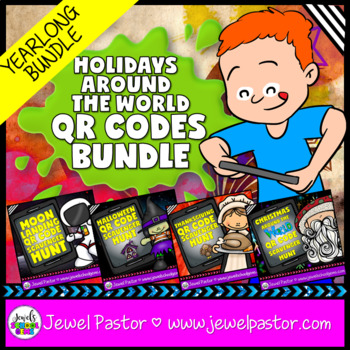 Preview of Holiday QR Codes Scavenger Hunt BUNDLE | St Patrick’s Day Trivia Activity