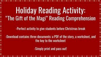 Preview of Holiday / Christmas Reading Activity: The Gift of the Magi