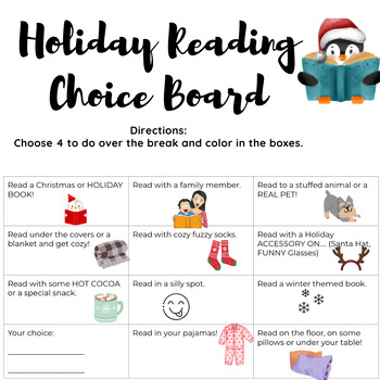 Preview of Holiday Reading Choice Board