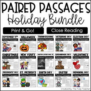 Preview of Holiday Reading Comprehension Paired Passages & Activities BUNDLE Close Reading
