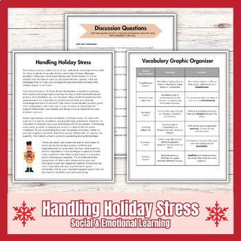 Preview of Chritmas Holiday Reading Comprehension for SEL - Handling Holiday Stress