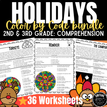 Preview of Holiday Reading Passages for 2nd & 3rd graders, No-prep, Printables, Centers