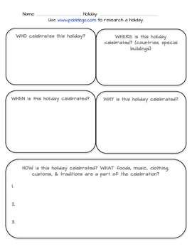 Preview of Holiday Research Graphic Organizer- Webquest