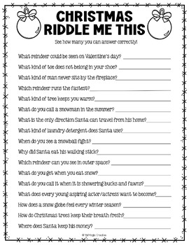 Holiday Riddles , Christmas Trivia Game, Christmas Activities | TPT