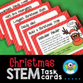 Preview of Holiday STEM Activities Task Cards for Christmas + SeeSaw