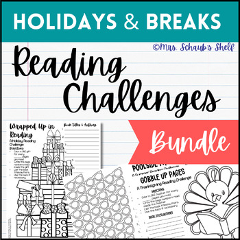 Preview of Reading Log Bundle for Holidays & School Breaks - Reading Log Holiday Challenges