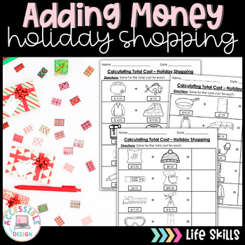 Preview of Holiday Shopping Personal Finance Adding Money Worksheets 