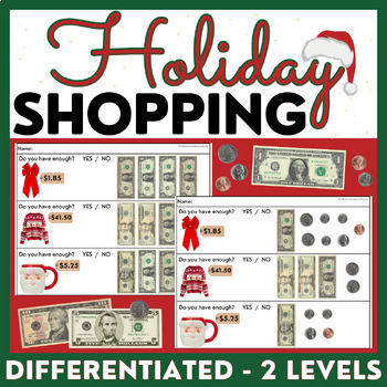 Preview of Holiday Shopping Task Cards/ Worksheets  - Real Pictures - Money Math