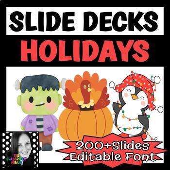 Preview of Holiday Slides Templates for the ENTIRE YEAR 200+ Slides Editable Font Virtual