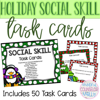 Holiday Winter Social Skill Task Cards by Mindful Counselor Molly