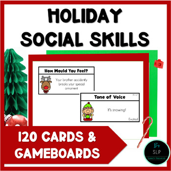 Preview of Christmas Holiday Social Skills Cards and Activities Speech Therapy