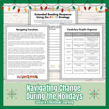 Preview of Christmas Holiday Reading Comprehension & Written Response RACES Strategy - SEL
