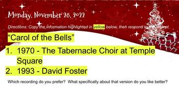 Preview of Holiday Songs Bell Work