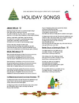 Holiday Songs For Reading And Singing. ELA. Christmas. Music. ESL. EFL.